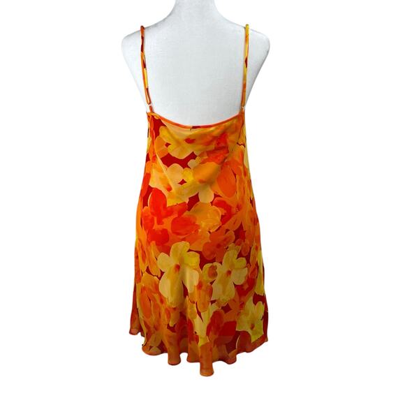 Rumored Chiffon Vintage Slip Mini Dress Heatwave Yellow Orange Floral XL NWT - Picture 3 of 15